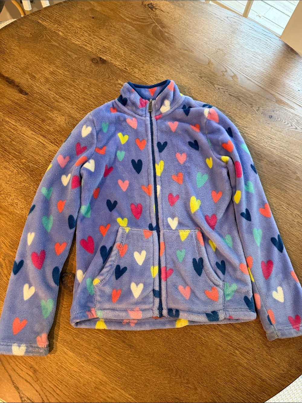 Girls' Hatley Size 12 Purple Heart Print Fleece Zip Jacket